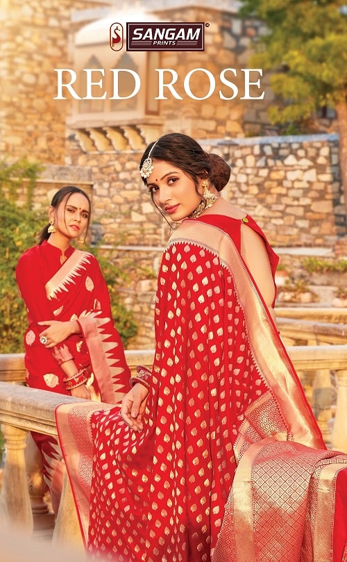 Sangam Prints Red Rose Pure Silk Attractive Look Special Red Colour Collections Saree
