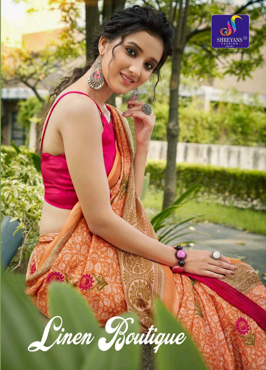 Shreyans Fashion Linen Boutique Casual Wear Cotton Linen Saree At Lowest Rate
