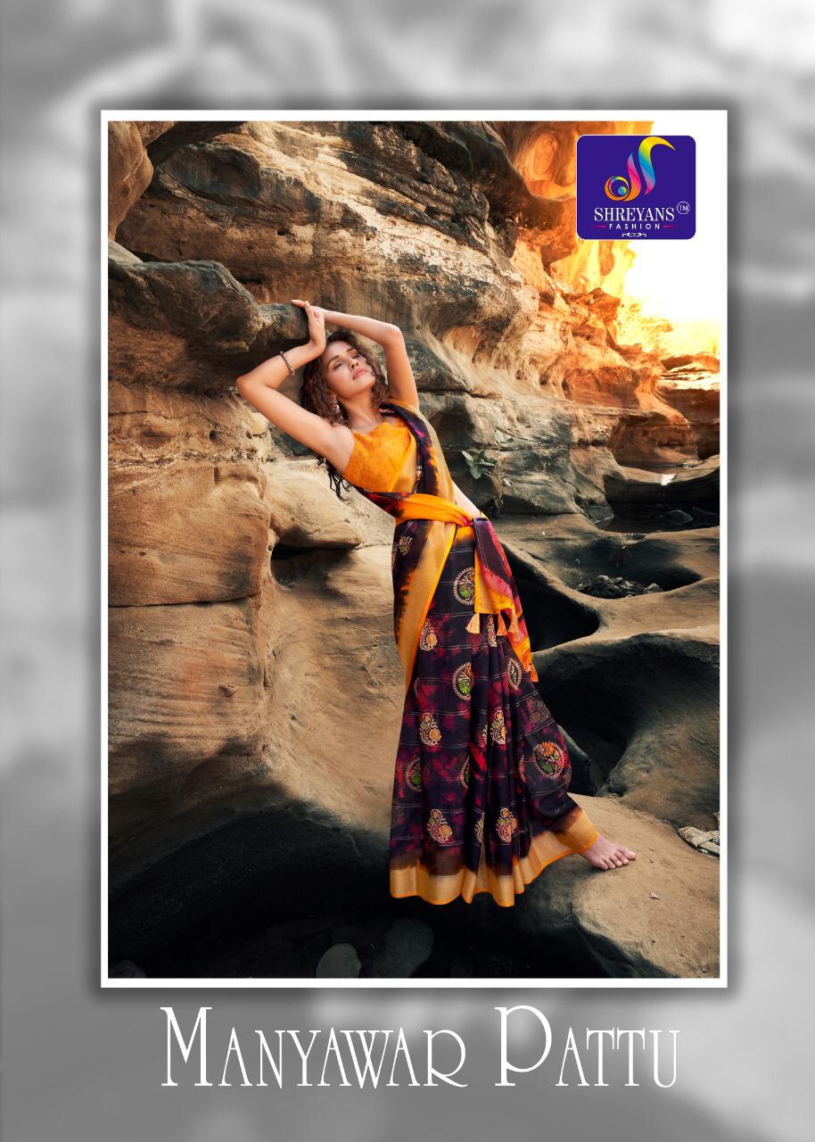 Shreyans Fashion Manyawar Pattu Linen Synthetic Casual Wear Saree At Lowest Rate