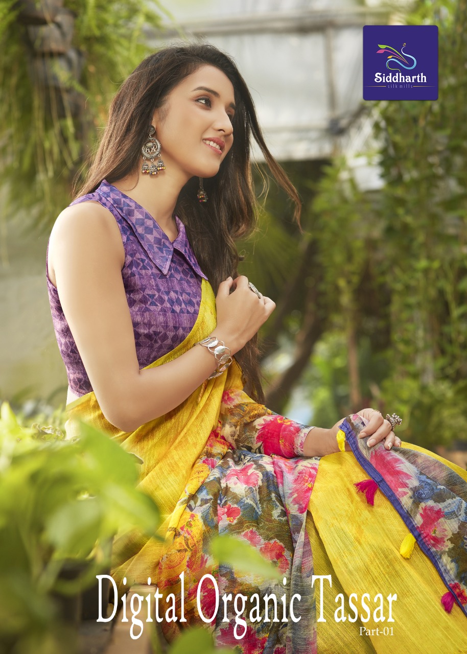 Siddharth Silk Mills Digital Organic Tassar Part 1 Soft Cotton Base Casual Wear Saree At Lowest Rate