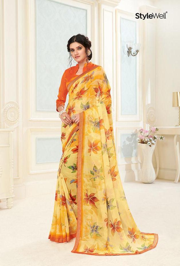 Style Well Presents Alisha Casual Wear Chiffon Synthetic Saree At Krishna Creation In Surat