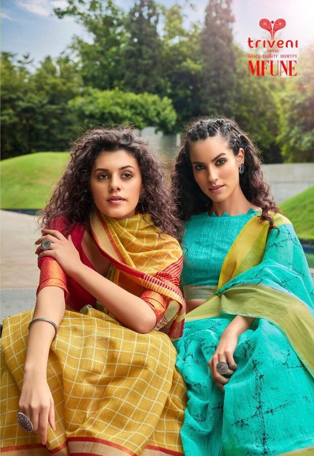 Triveni Launch Mfune Cotton Linen Printed Saree Wholesaler