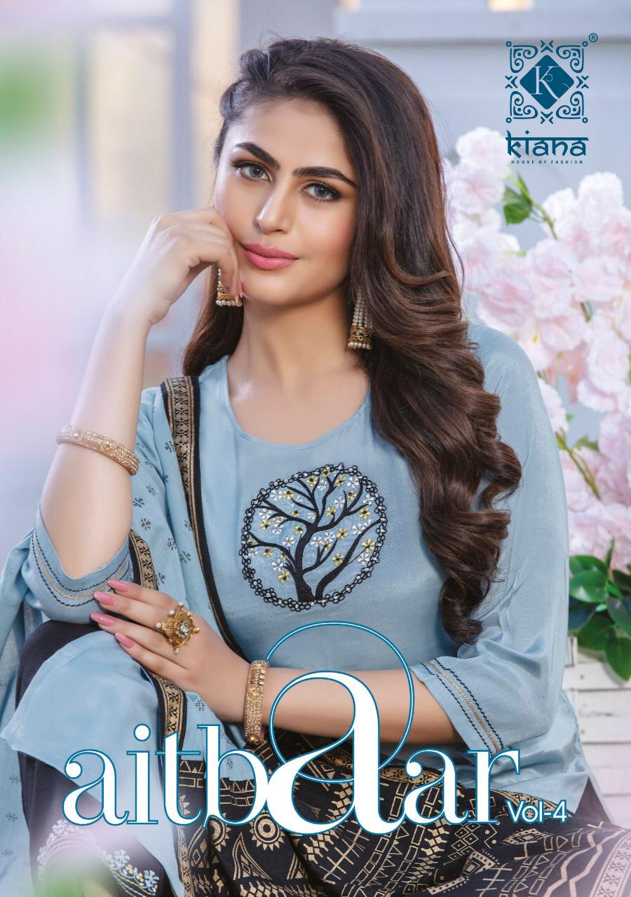 Aitbaar Vol 4 By Kiana Chanderi Silk Embroidery Readymade Suits Wholesaler