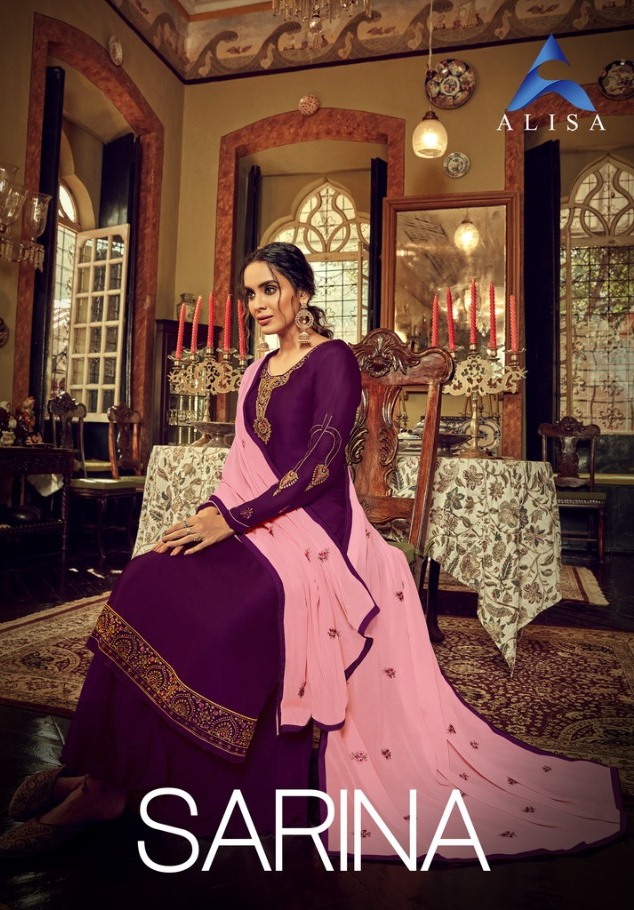 Alisa Presenting Sarina Satin Georgette Heavy Embroidery Work Wedding Wear Designer Suits