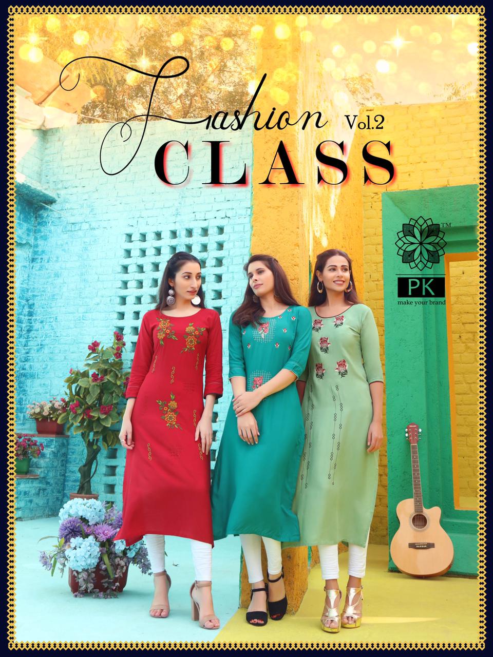 Aradhna By Pk Launching Fashion Class Vol 2 Rayon With Embroidery Work Kurti Wholesaler