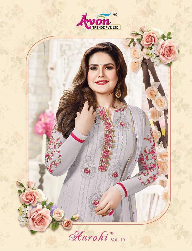 Avon Trendz Launch Aarohi Vol 15 New Design Print Satin Georgette Salwar Suits Exporter
