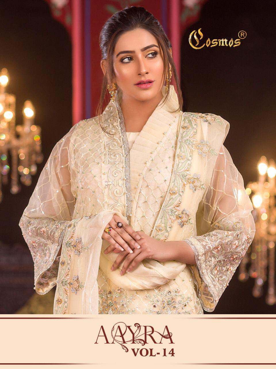 Cosmos Fashion Aayra Vol 14 Heavy Georgette Pakistani Embroidery Suits Wholesaler