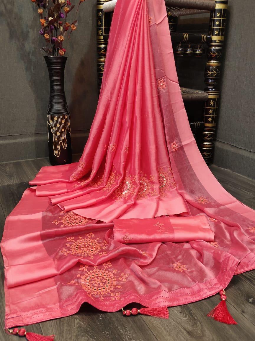 Divya Fashion Df 4028 Satin Silk Mirror Work Fancy Saree Wholesaler