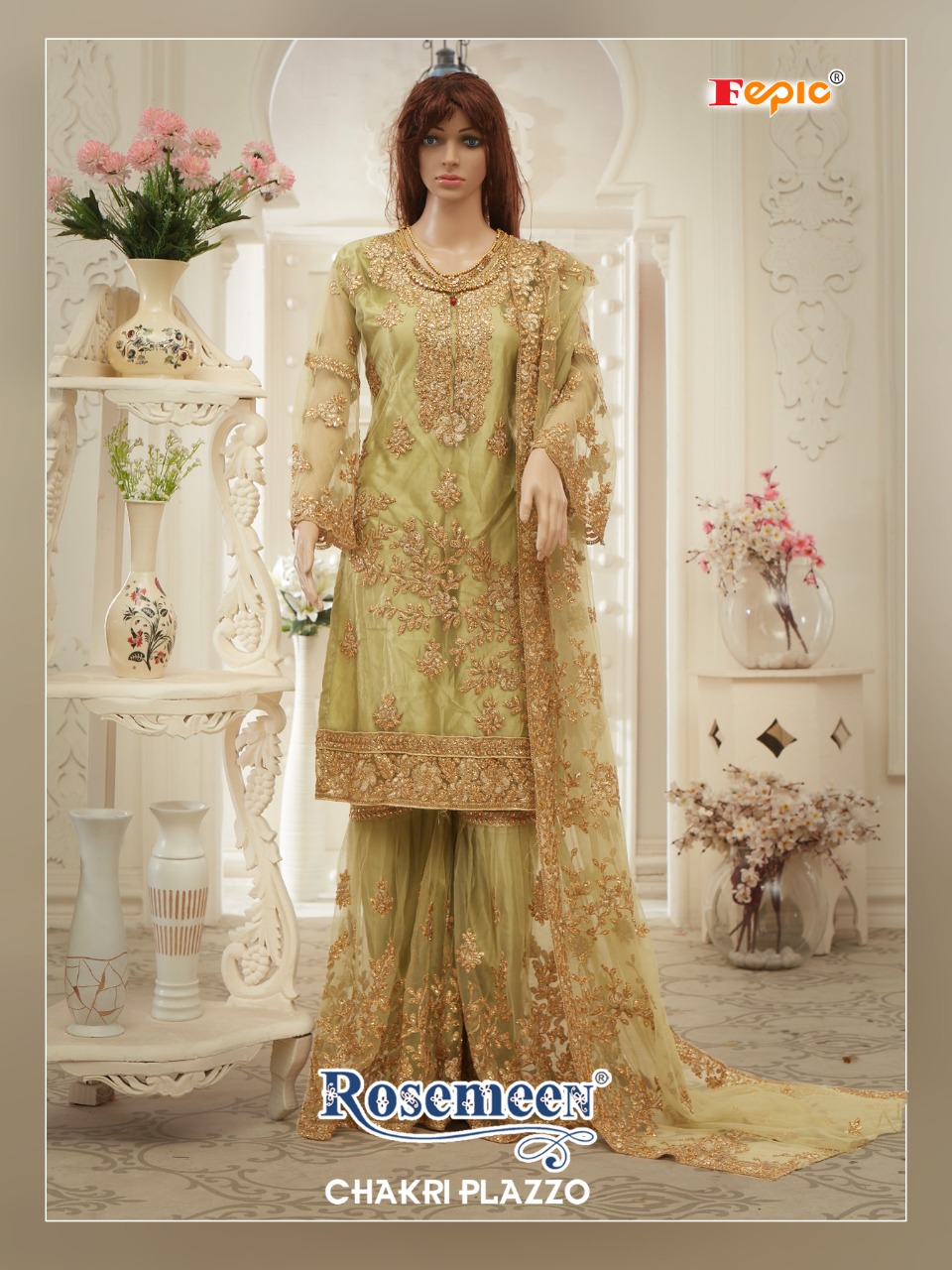 Fepic Chakri Plazzo Butterfly Net Embroidery Pakistani Stylish Suits