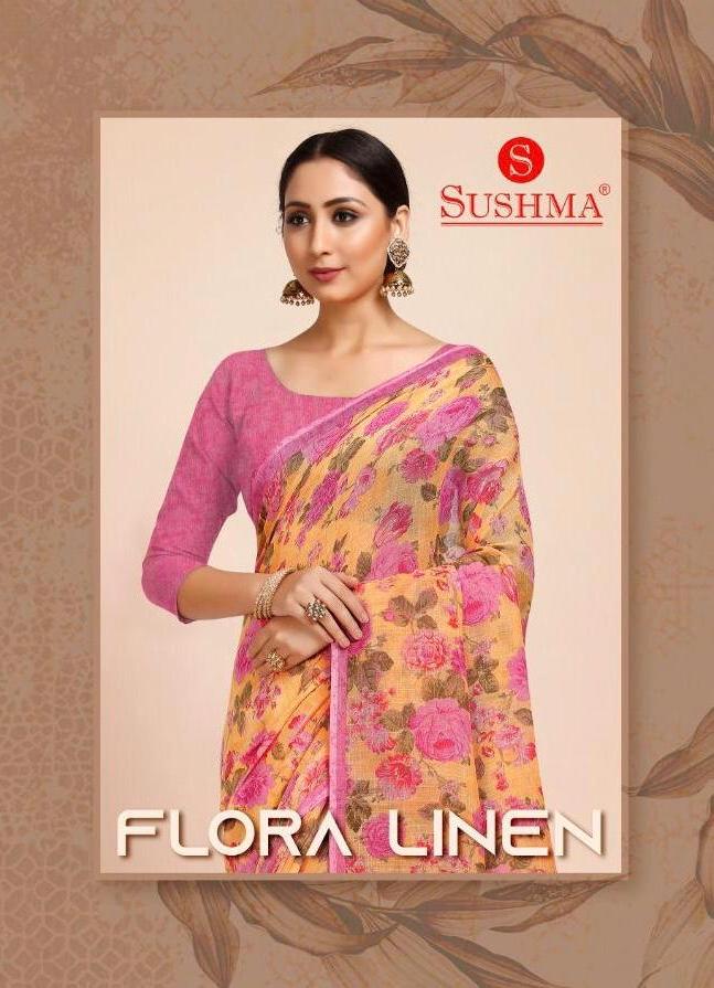 Flora Linen By Sushma Printed Linen Saree For Ladies Wear Collection