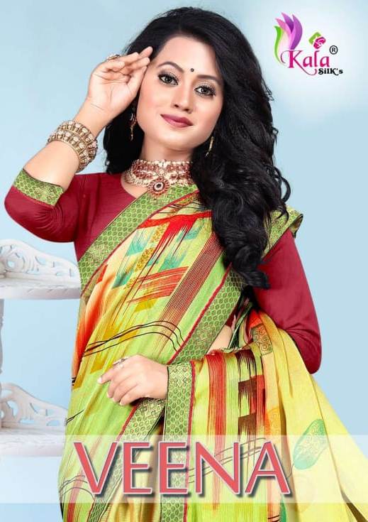 Kala Silk Launching Veena Moss Chiffon Simple Sobar Saree At Affordable Price