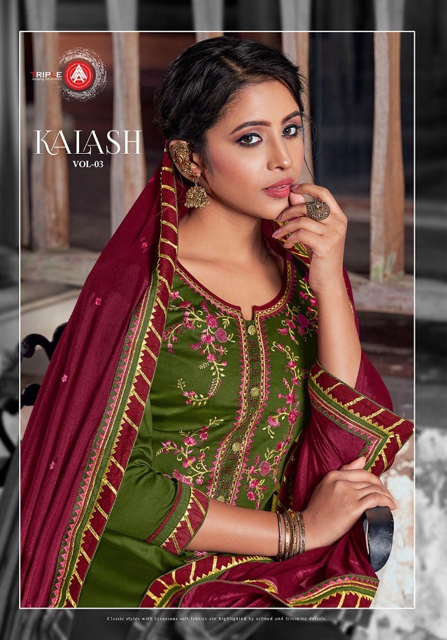 Kalash Vol 3 By Triple Aaa Jam Silk With Embroidery Work Salwar Suits Wholesaler