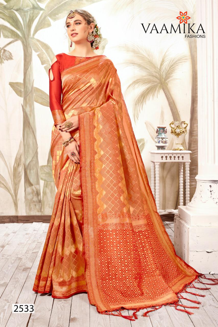 Kanjivaram Silk By Vamika Fashion Pure Silk 2531-2540 Series Traditional Look Saree Exporter