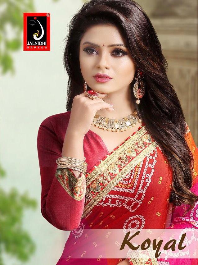 Koyal By Jalnidhi Moss Chiffon Bandhani Style Traditional Wear Saree