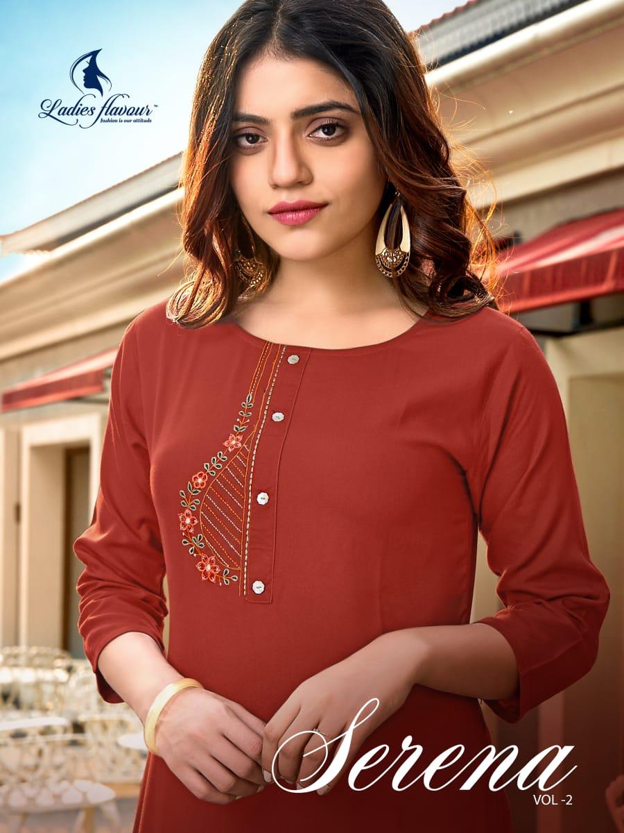 Ladies Flavour Serena Vol 2 Rayon With Embroidery Work Kruti For Girls Collections