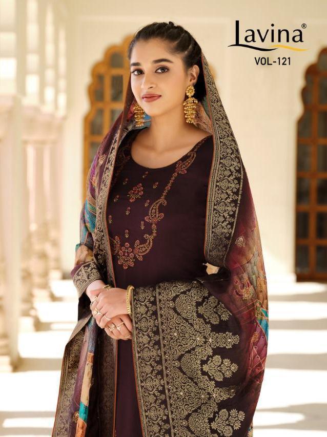 Lavina Vol 121 By Lavina Pure Silk Embroidery Charming Look Designer Suits Wholesaler