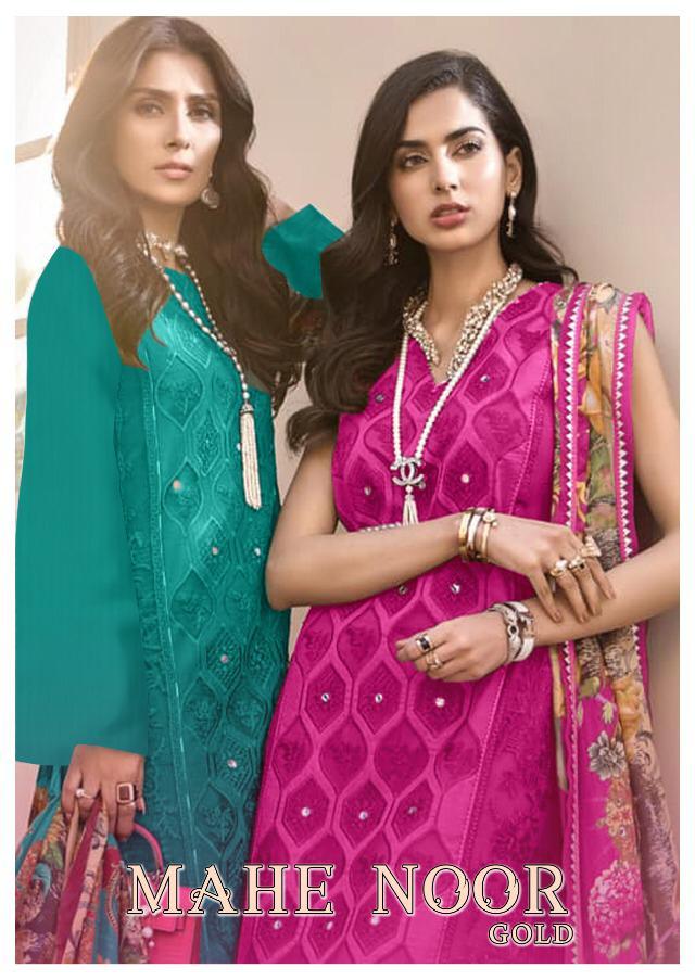 Mahe Noor Gold By Kaara Suits Cotton Embroidery Pakistani Dress Materials