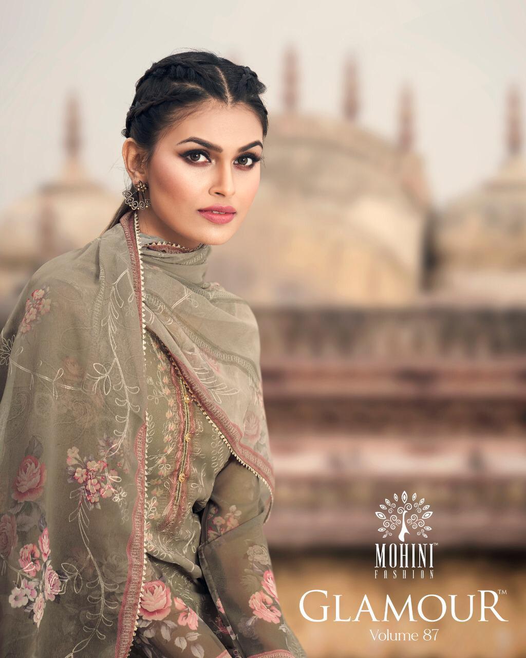 Mohini Fashion Presents Glamour Vol 87 Georgette Embroidery Work Digital Print Suits