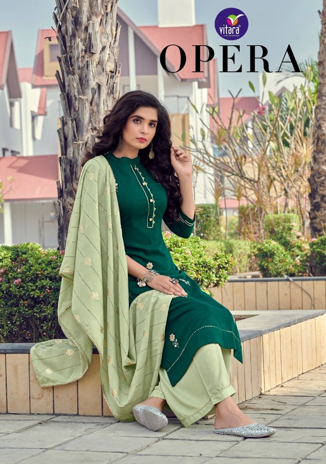 Opera By Vitara Fashion Readymade Classy Look Chinon Kurti Plazzo With Dupatta Trader