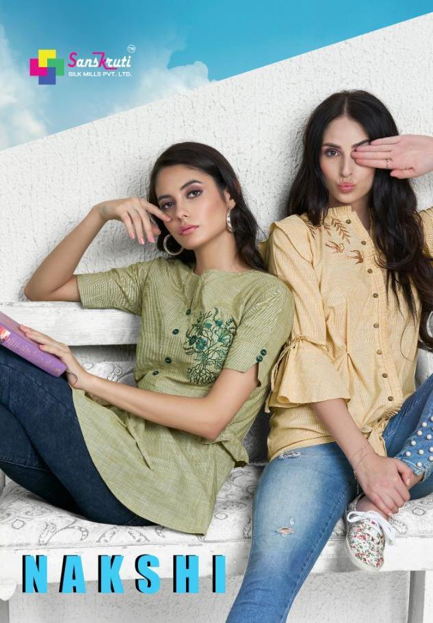 Sanskruti Silk Mills Nakshi Cotton Designer Style Short Western Tops For Girls