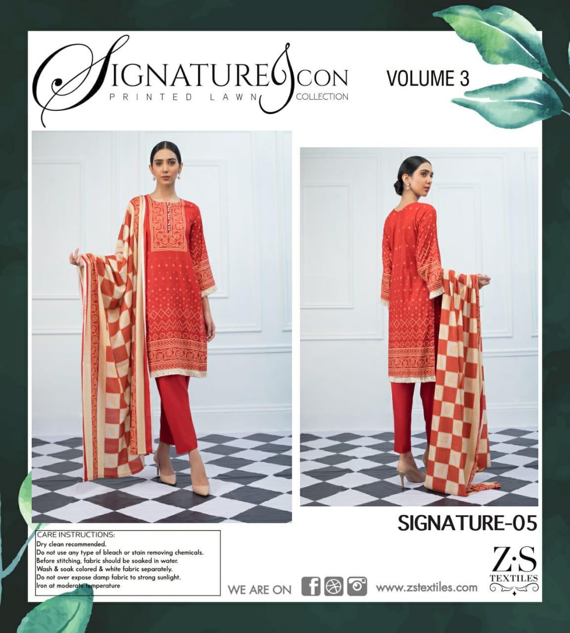 Signature Icon Vol 3 By Zs Textile Printed Lawn Heavy Salwar Suits Collections