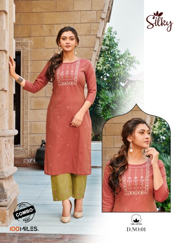 Silky By 100 Miles Cotton Embroidered Charming Look Kurti With Pants Catalogs