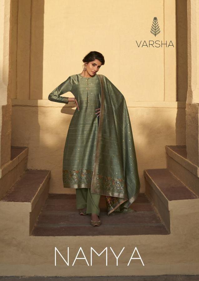 Varsha Fashions Namya Tussar Silk Woven Haevy Glamours Look Salwar Suits Trader