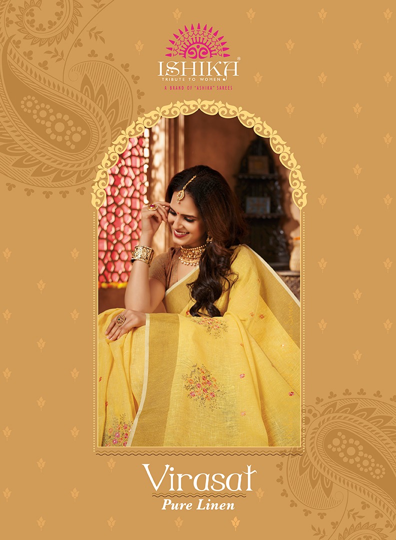 Virasat By Ishika Saree Cotton Linen With Embroidery Classy Look Saree Wholesaler