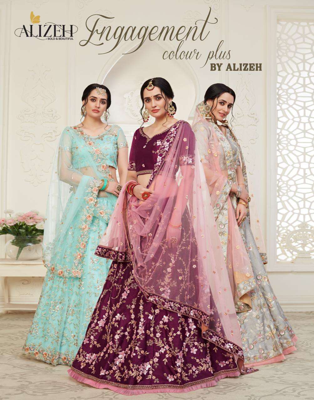 alizeh engagement colour plus beautiful embroidered designer lehengas buy online at best rates