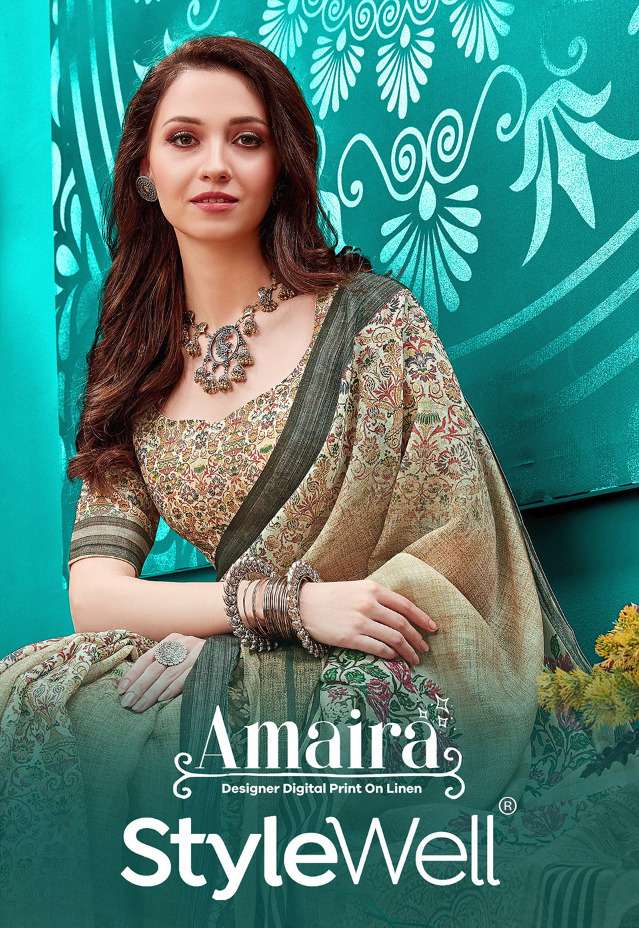 amaira by stylewell linen cotton printed formal wear saree catalogue