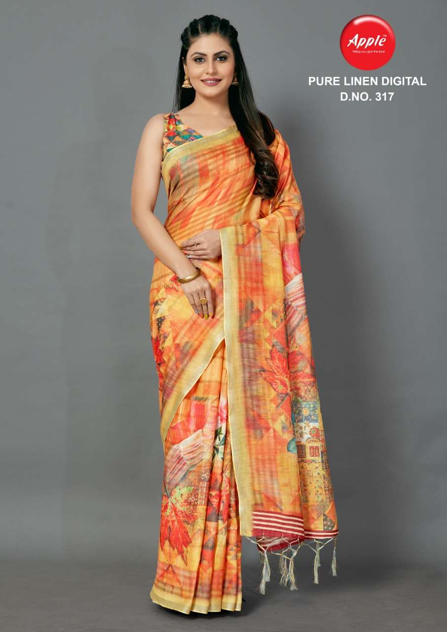 apple present 307-321 series pure linen digital printed ethnic wear saree