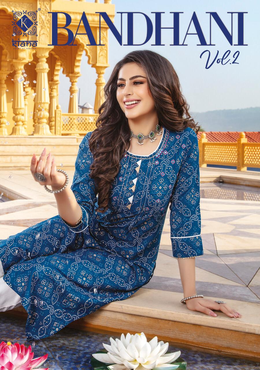 Bandhani Vol 2 By Kiana Rayon Cotton Bandhej Ladies Wear Top With Pant Collection