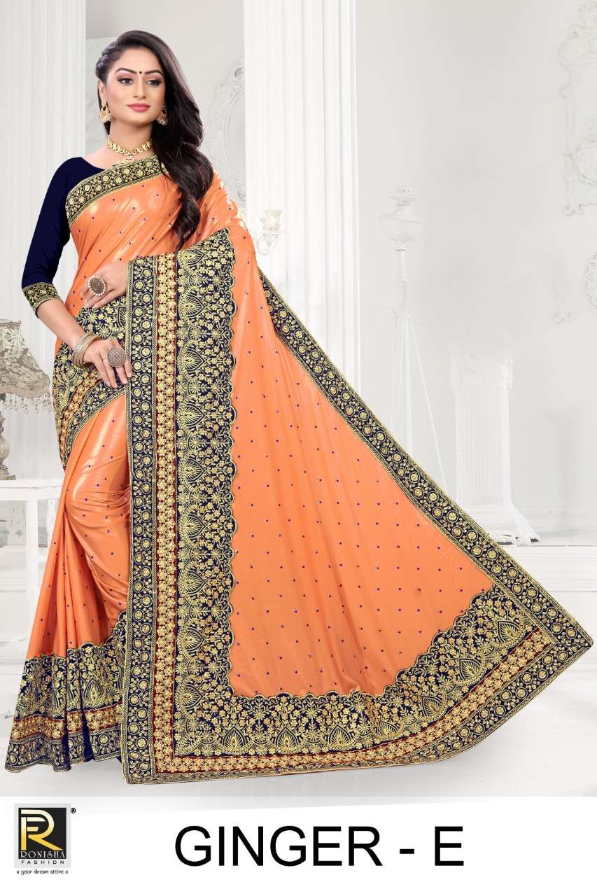 Ginger by ranjna saree heavy border embroidery warked diamond work saree Collection 