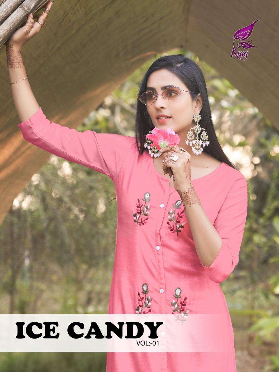 ice candy vol.1 by kunj heavy rayon kurti with pant Cataolog Collection Wholesaler Best Rate In Ahmedabad Surat Chennai India Uk Usa Malaysia Singapore Canada Australia