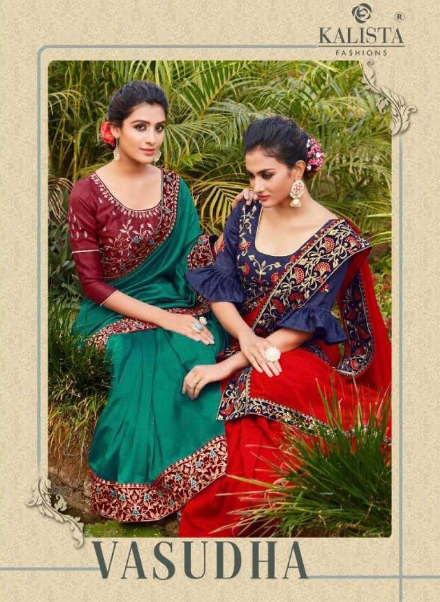 Kalista Fashions Vasudha Vichitra Sulk Embroidery Saris Wholesale Price At Krishna Creation