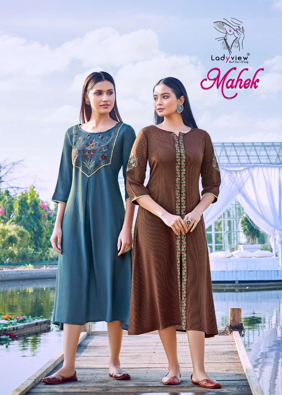 ladyview mahek rayon embroidery ladies special kurti exporter