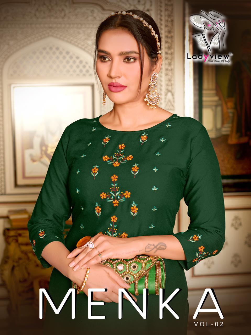 Menka Vol 2 By Ladyview Rayon With Work Kurti With Bottom Collections