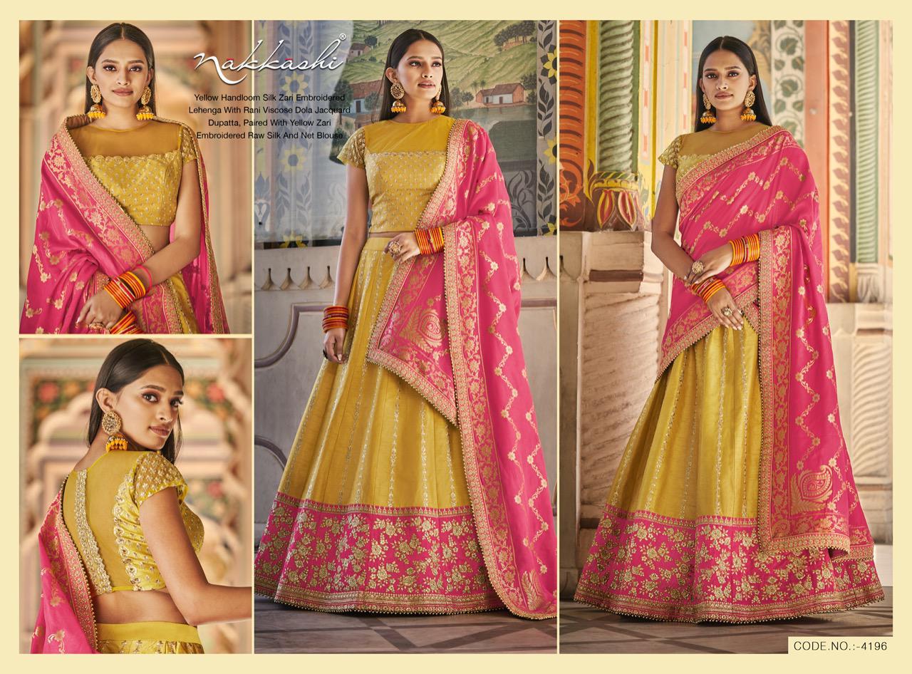 Nakkashi Launch Patrika Beautiful Satin Silk Charming Look Indian Wedding Lehenga Collections