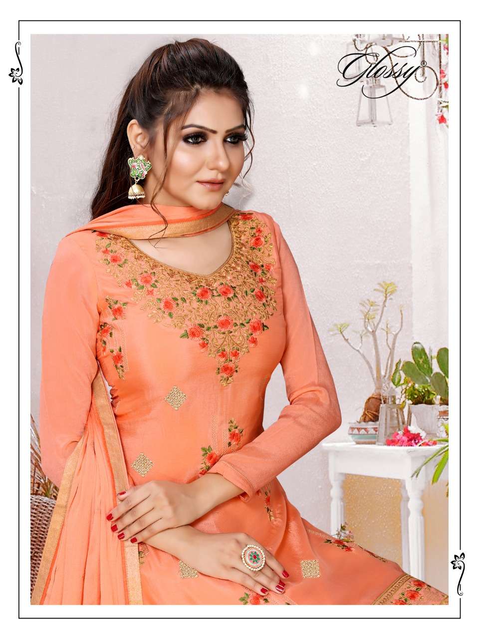 nargish by glossy viscose chinon embroidery pakistani suits exporter