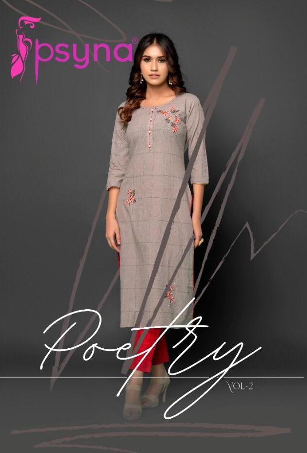 Psyna Poetry Vol 2 Cotton Embroidery Work Kurti With Pants Sets Seller
