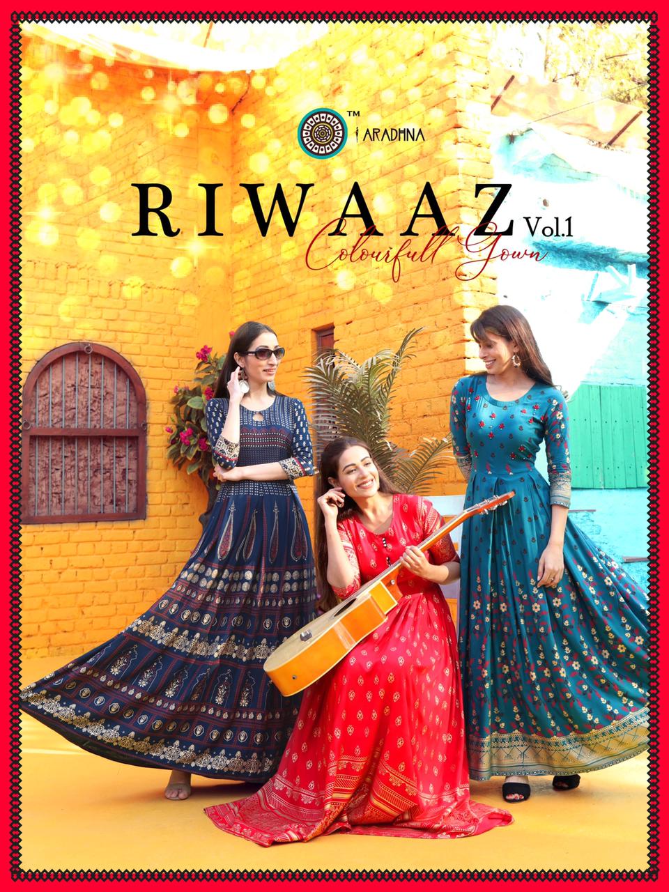 Riwaaz By Aradhna Rayon Work Long Evening Gown Collection
