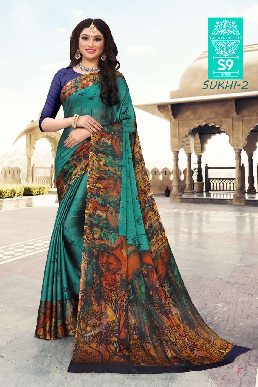 s9 present sukhi vol 2 black moss printed formal wear saree 