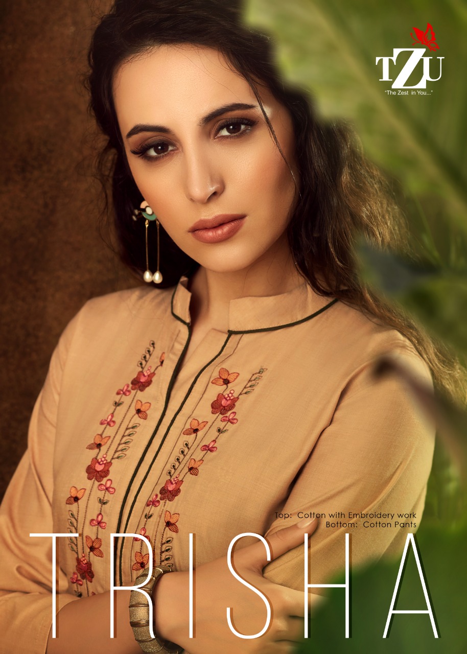 Tzu Launch Trisha Heavy Cotton 1001-1004 Series Latest Kurti With Bottom Exporter