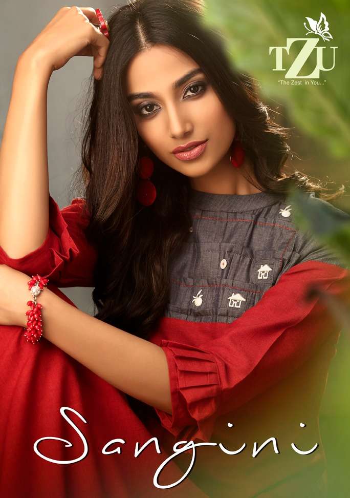 tzu present sangini cotton linen long round cut fancy kurtis
