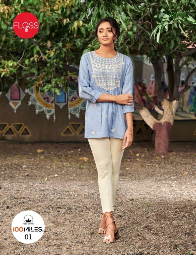 100 miles present floss linen cotton embroidered tunics short top collection
