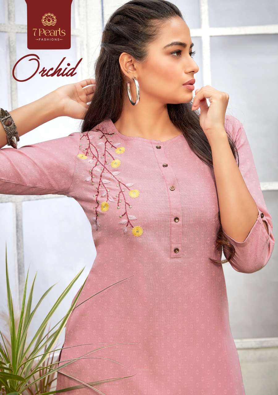 7 pearl orchid embroidery kurti with pent pair for women girls collection 