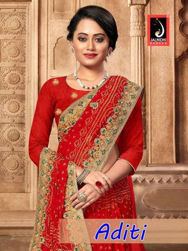 aditi by jalnidhi georgette embroidery bandhani saree collection