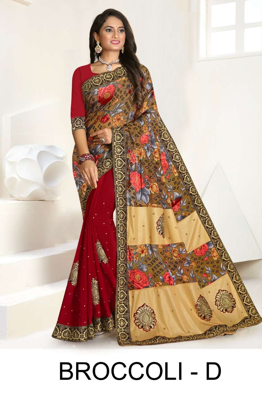 Broccoli by ranjna saree embroidery warked heavy diamond work brasso saree Collection 