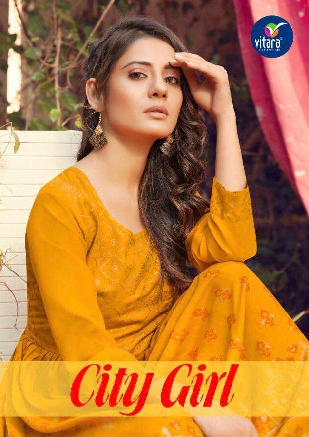 city girl by vitara rayon foil printed long kurtis wholesaler