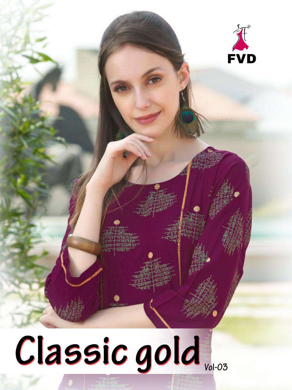 classic gold vol 3 by fvd rayon long top with designer plazzo